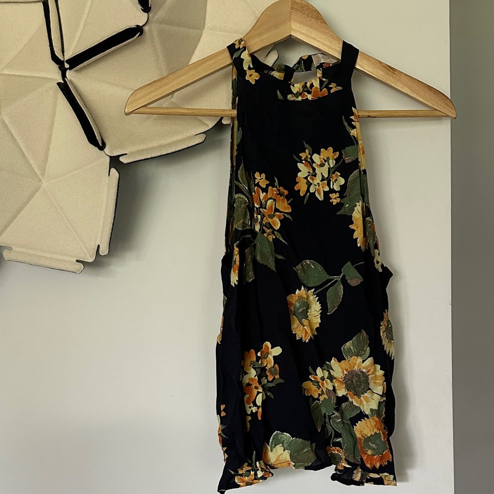 Altar’d state medium navy yellow floral tank top boho
